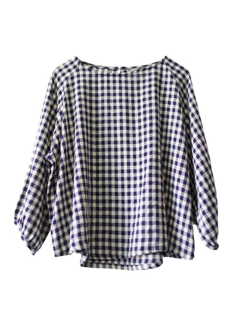 Summer Plaid Loose Pullover Cotton Shirt
