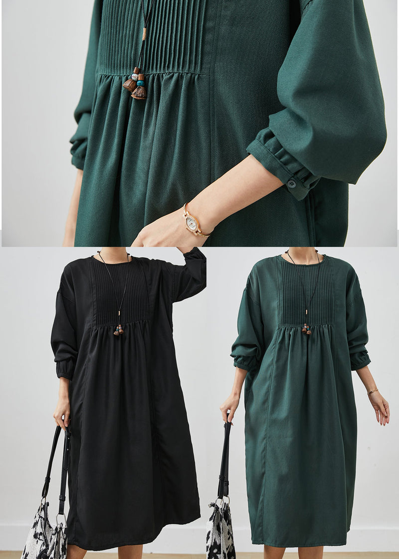 Black Oversized Wrinkled Cotton Long Dress Spring