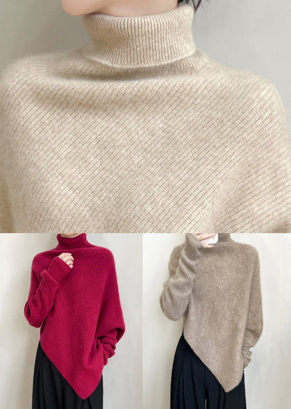 Red Asymmetrical Thick Woolen Sweaters Winter