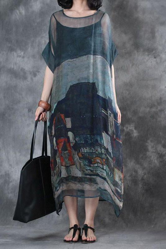 Limited Stock- Summer Short Sleeves Loose Prints Dress(two Pieces)