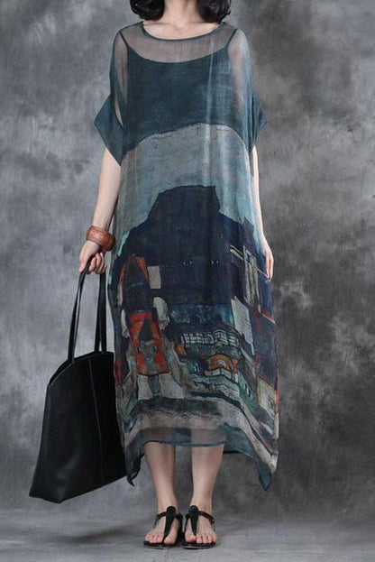 Limited Stock- Summer Short Sleeves Loose Prints Dress(two Pieces)