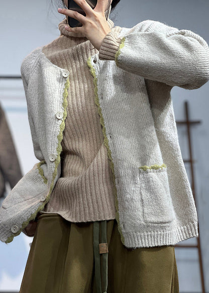 Apricot Cozy Woolen Coat O Neck Long Sleeve