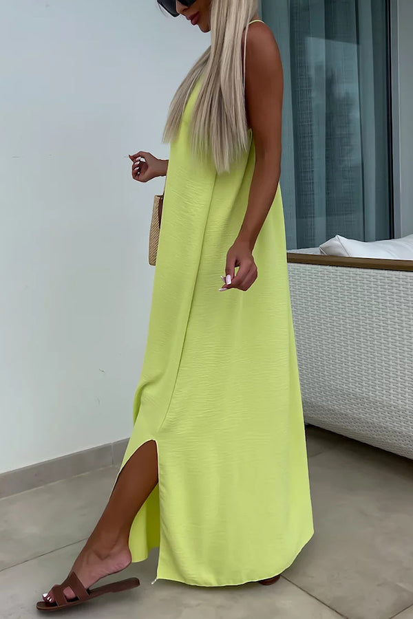 Color Resort Style Spaghetti Strap Backless Maxi Dress