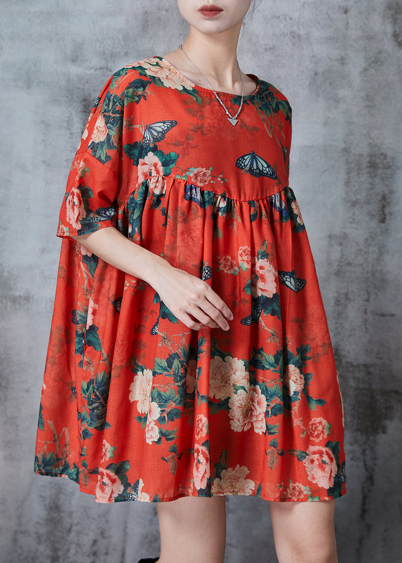 Red Oversized Print Cotton Shirt Top Summer