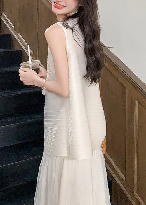 White Tops and Tulle Skirts Two Pieces Set Sleeveless