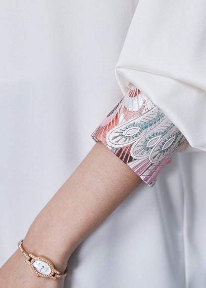 White Embroidered Chiffon Oriental Shirt Spring