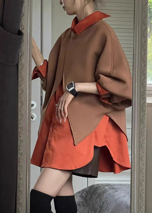 Coffee Peter Pan Collar Sweatshirt and Shirts Two Piece Set Spring