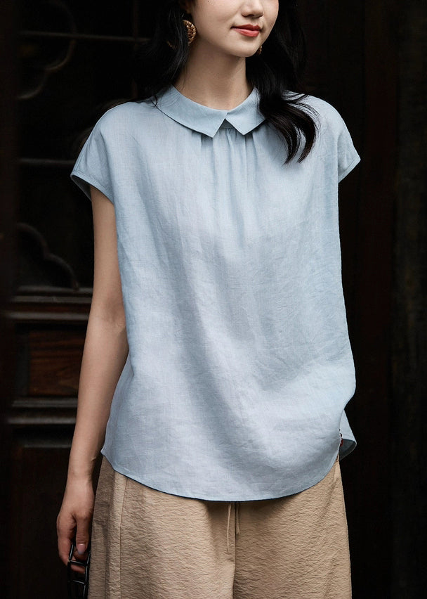 Loose White Peter Pan Collar Button Linen Shirt Summer