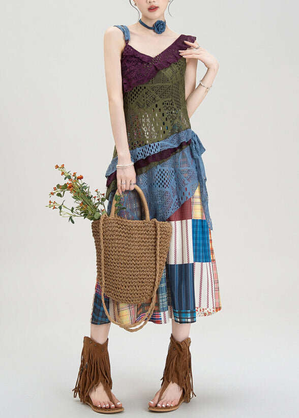 Hollow Knitted Asymmetrical Suspender and Skirt Set Summer