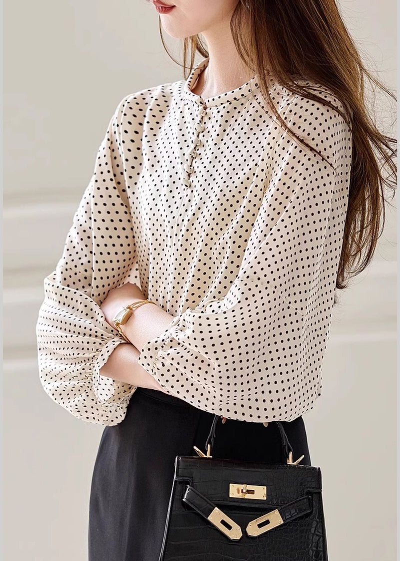 Apricot Dot Print Chiffon Top Long Sleeve