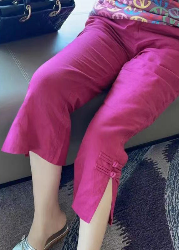 New Rose Side Open Cotton Crop Pants Summer
