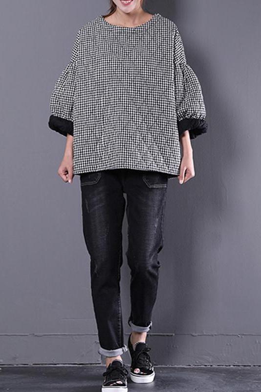 Limited Stock- Plaid Loose Blouse Three Quarter Sleeve Top