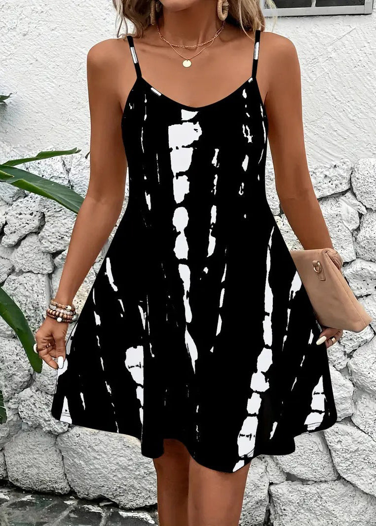 Apricot Print Cotton Spaghetti Strap Dresses Summer
