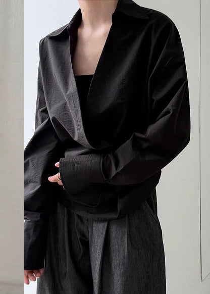Black Top Asymmetrical Button Spring