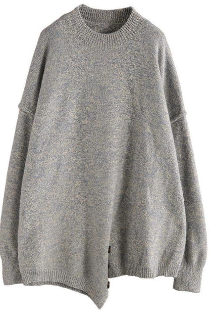 Knitted Button Split Hem Sweater