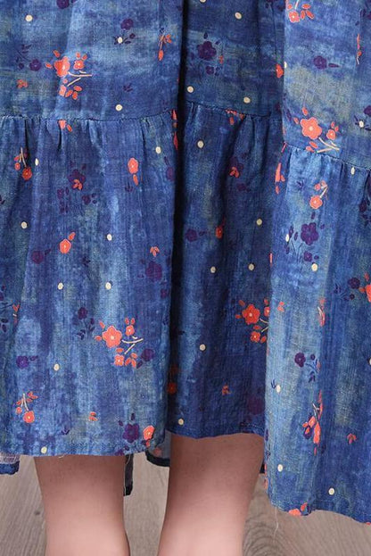 Pleated Lace-up Print Maxi Dress