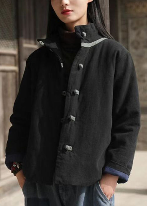 Wine Red Stand Collar Button Cotton Filled Parkaer Winter