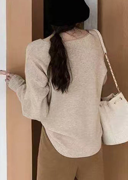 Stylish Khaki V Neck Knit Sweater Spring