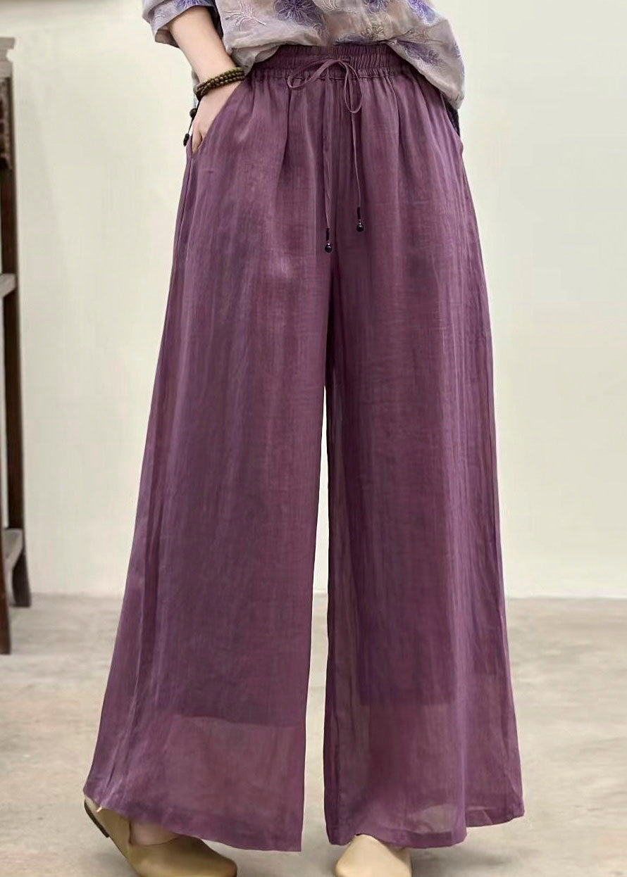 Yellow Pockets Elastic Waist Linen Pants Summer