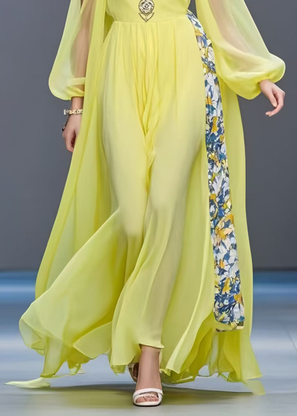 Yellow Cold Shoulder Patchwork Chiffon Long Dress Summer