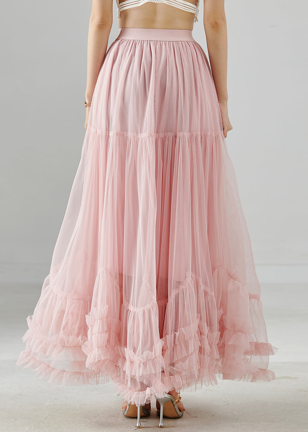 Pink Ruffled Exra Large Hem Tulle Skirt Fall