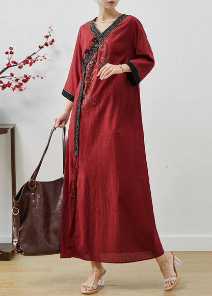 Mulberry Embroidered Tasseled Linen Holiday Dress Summer