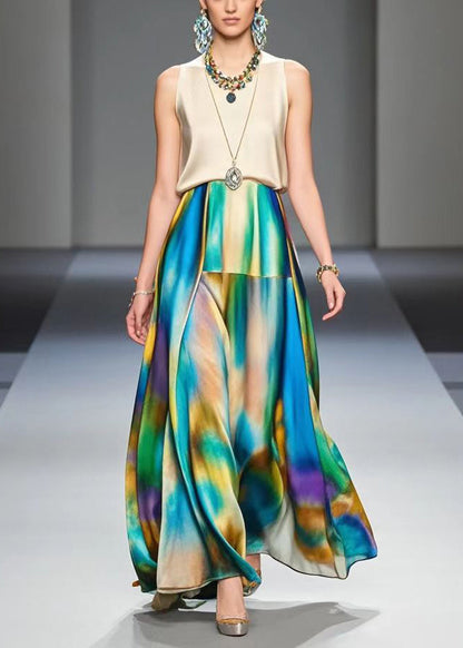 French Khaki Tie Dye Draping Silk Party Dresses Sleeveless