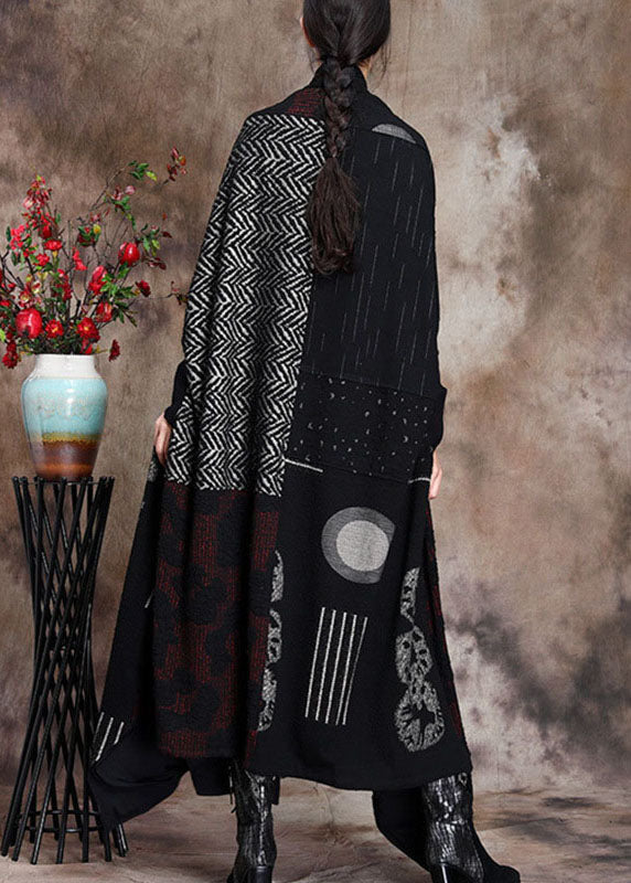 Fitted Retro Print Patchwork Asymmetrical Design Fall Cardigan