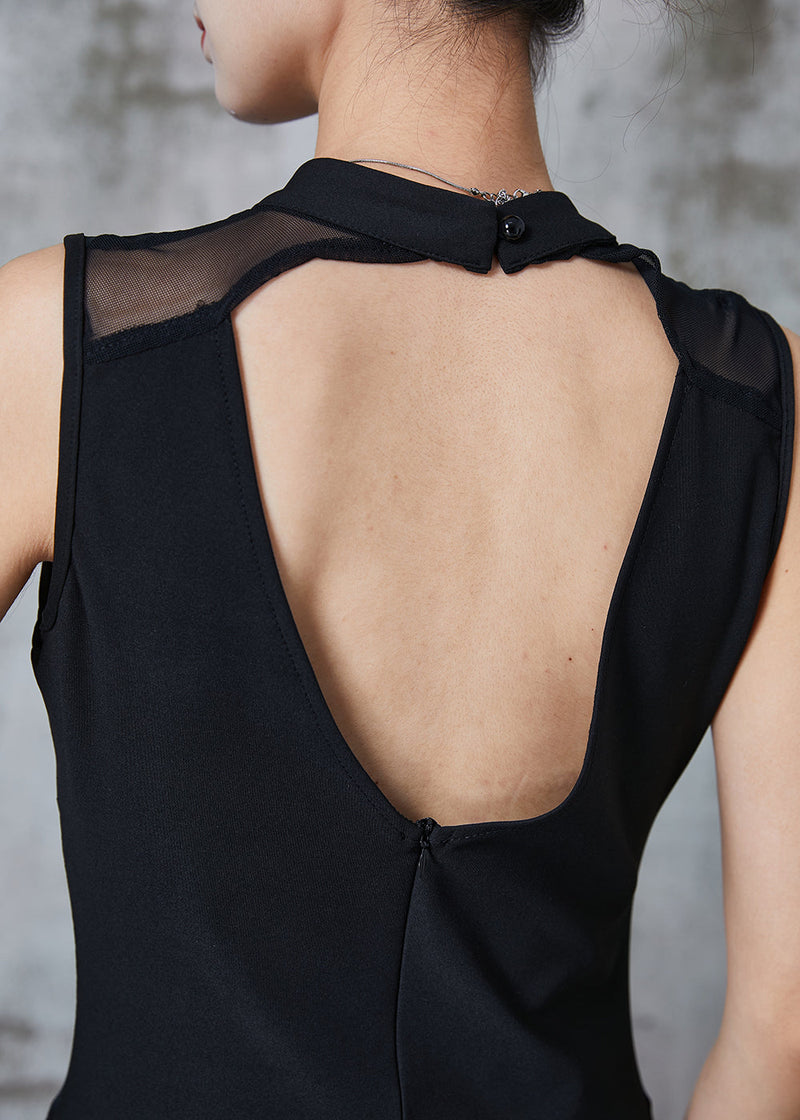 Black Backless Cotton Wraped Dresses Sleeveless
