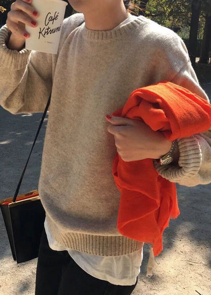Simple Blue O Neck Knit Sweaters Spring