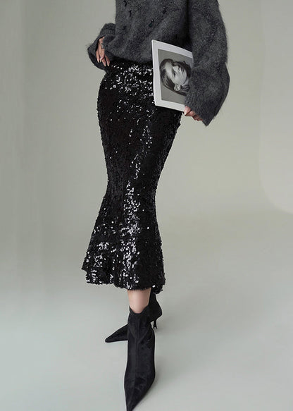 White Sequins High Waist High Waist Fishtail Skirts Spring