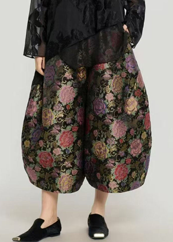 Print Elastic Waist Crop Lantern Pants Fall