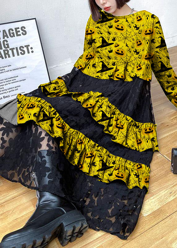 Black Ruffles Fall Lace Dresses