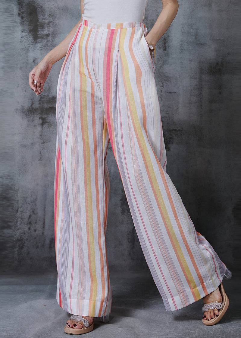 Rainbow Striped Cotton Wide Leg Pants Spring