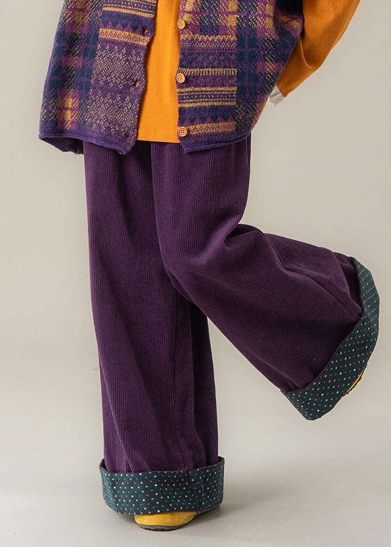 Purple Dot Elastic Waist Wide Leg Pants Fall