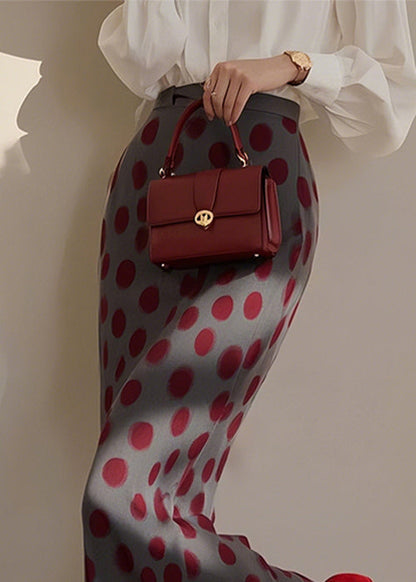 Dark Grey Dot Print High Waist Cotton Skirts Spring