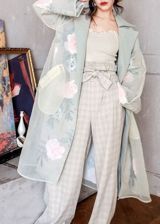 French Peter Pan Collar Pockets Patchwork Organza Trench Coats Spring