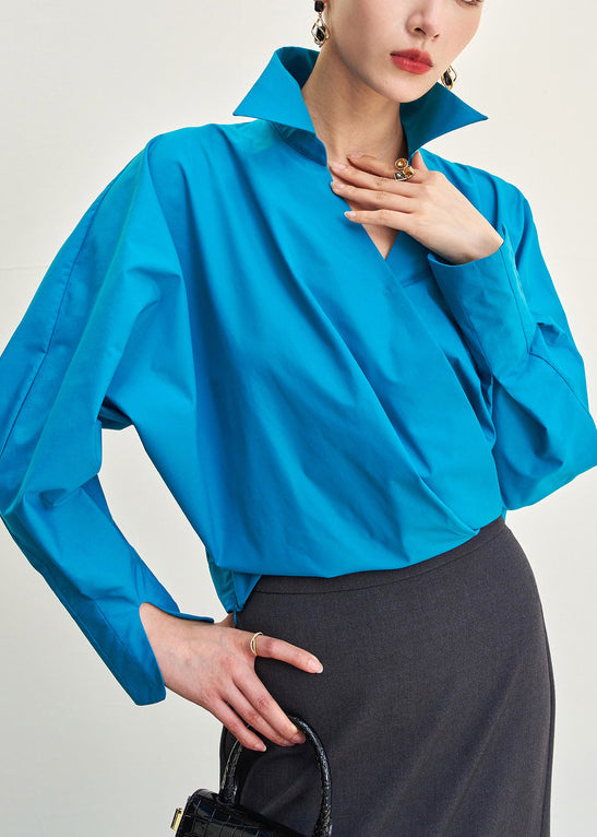 Blue Peter Pan Collar Cotton Shirts Fall