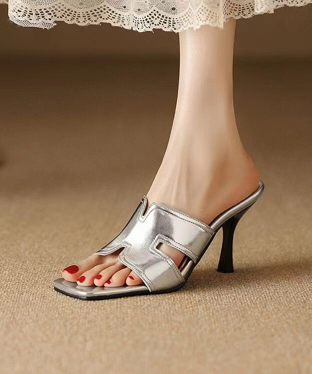 Style Silver High Heel Slippers