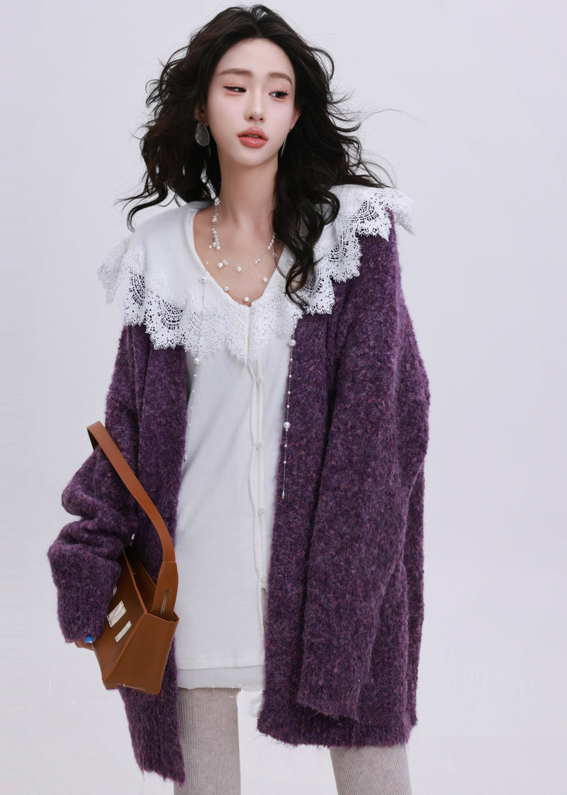 Orange Oversized Pockets Knit Cardigans Winter