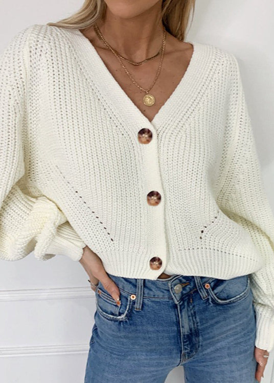 Boutique Khaki V Neck Button Knit Cardigan Fall