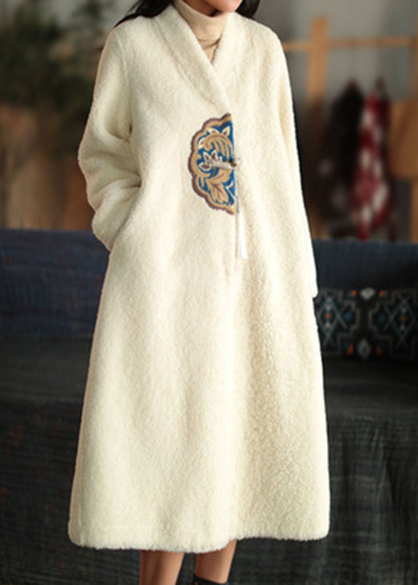 Red Embroidered Patchwork Winter Thick Coats Wool Jackets