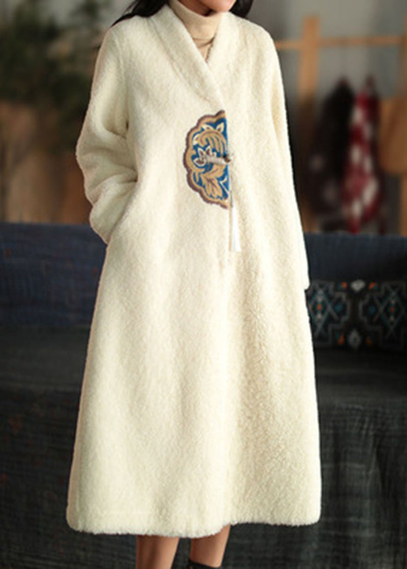 Red Embroidered Patchwork Winter Thick Coats Wool Jackets