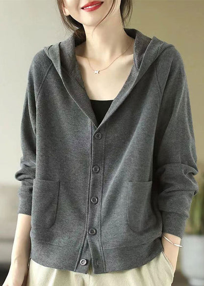Grey Hooded Cotton Coats Spring
