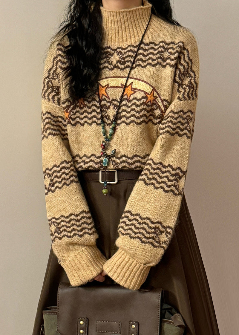 Loose Blue Striped Stars Knit Sweaters Winter