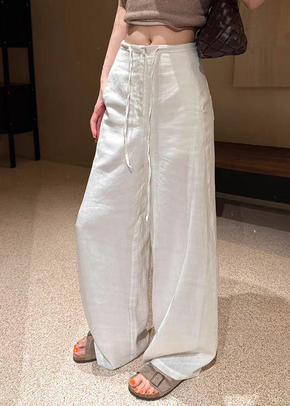 Style White Tie Waist Wide Leg Pants Summer