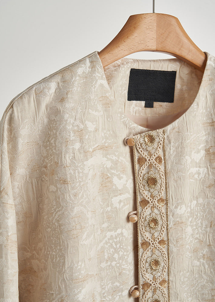 Beige Oversized Jacquard Cotton Coats Fall