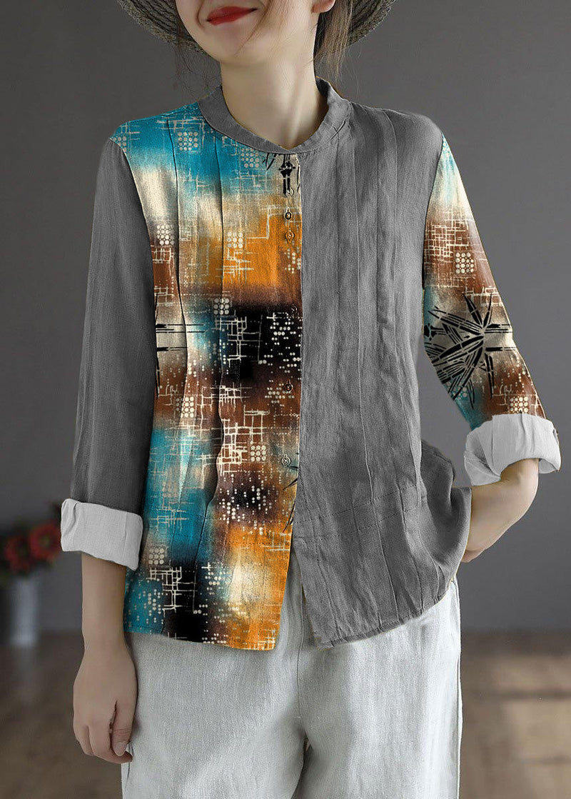 Yellow Button Fall Top Long Sleeve Linen