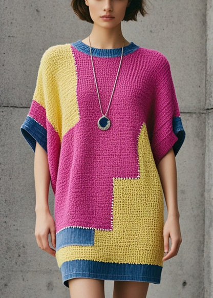 Rose Oversized Patchwork Denim Long Knit Dress Fall