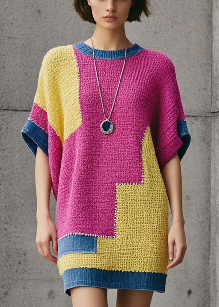 Rose Oversized Patchwork Denim Long Knit Dress Fall